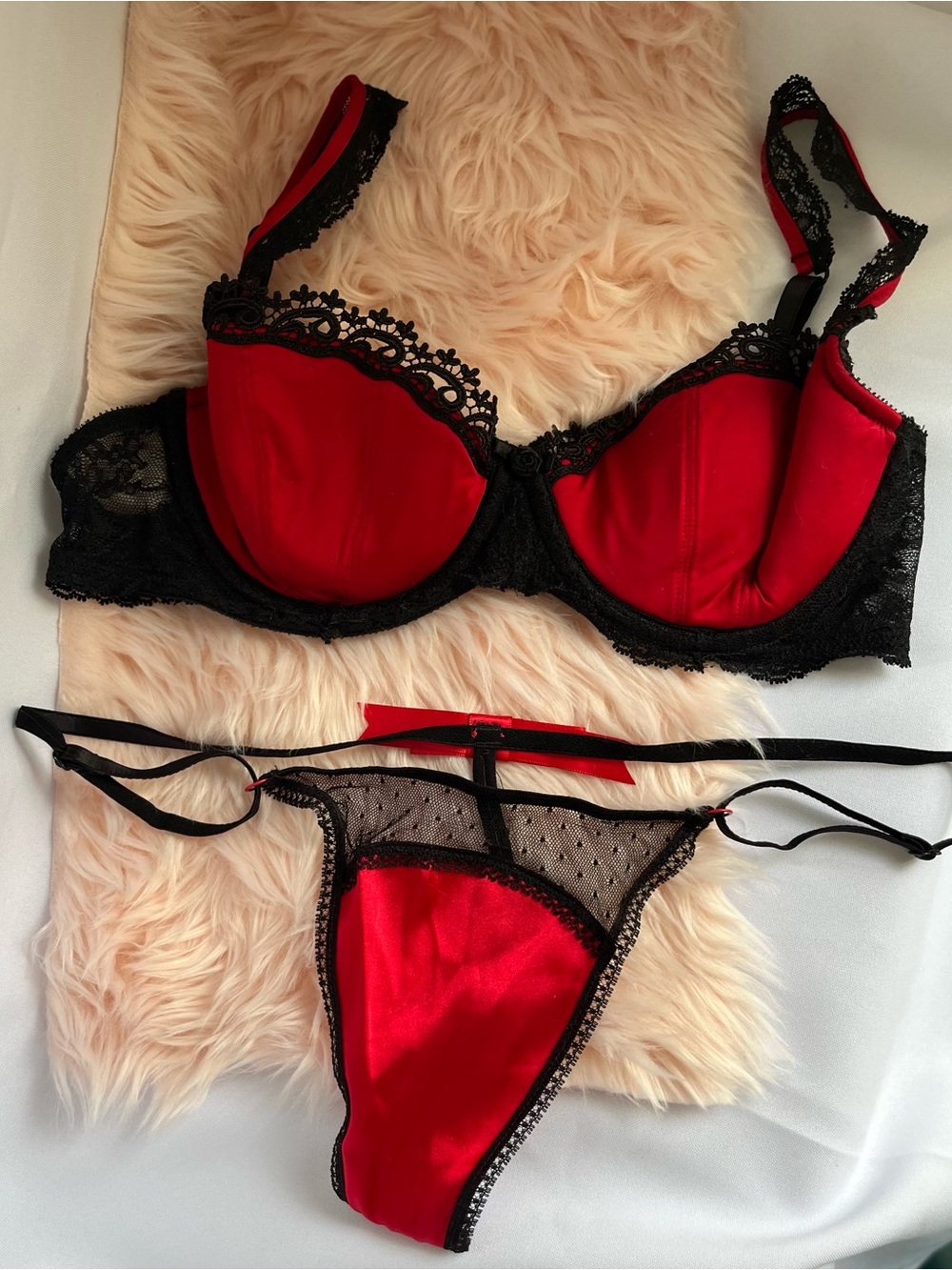 Jezebel Red & Black Lace Push-Up Bra and Thong Set